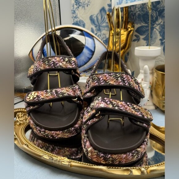 🆕 TORY BURCH 🧿 NWOB Kira Sport Sandal, Rose Cocoa Multi Tweed Dad Sandal Sz7.5 - Picture 5 of 14